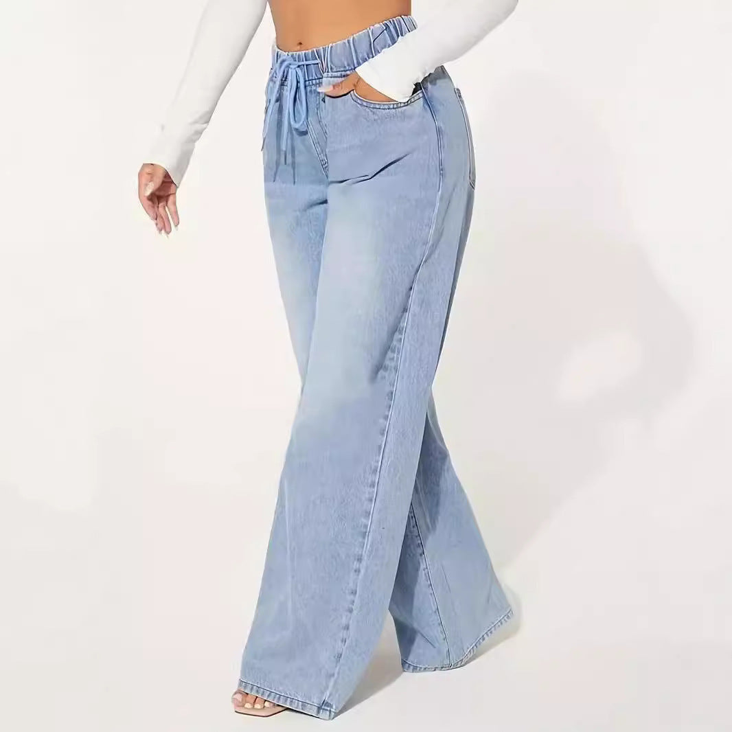 25 Edition – High Waist Drawstring Wide Leg Jeans – Light Blue