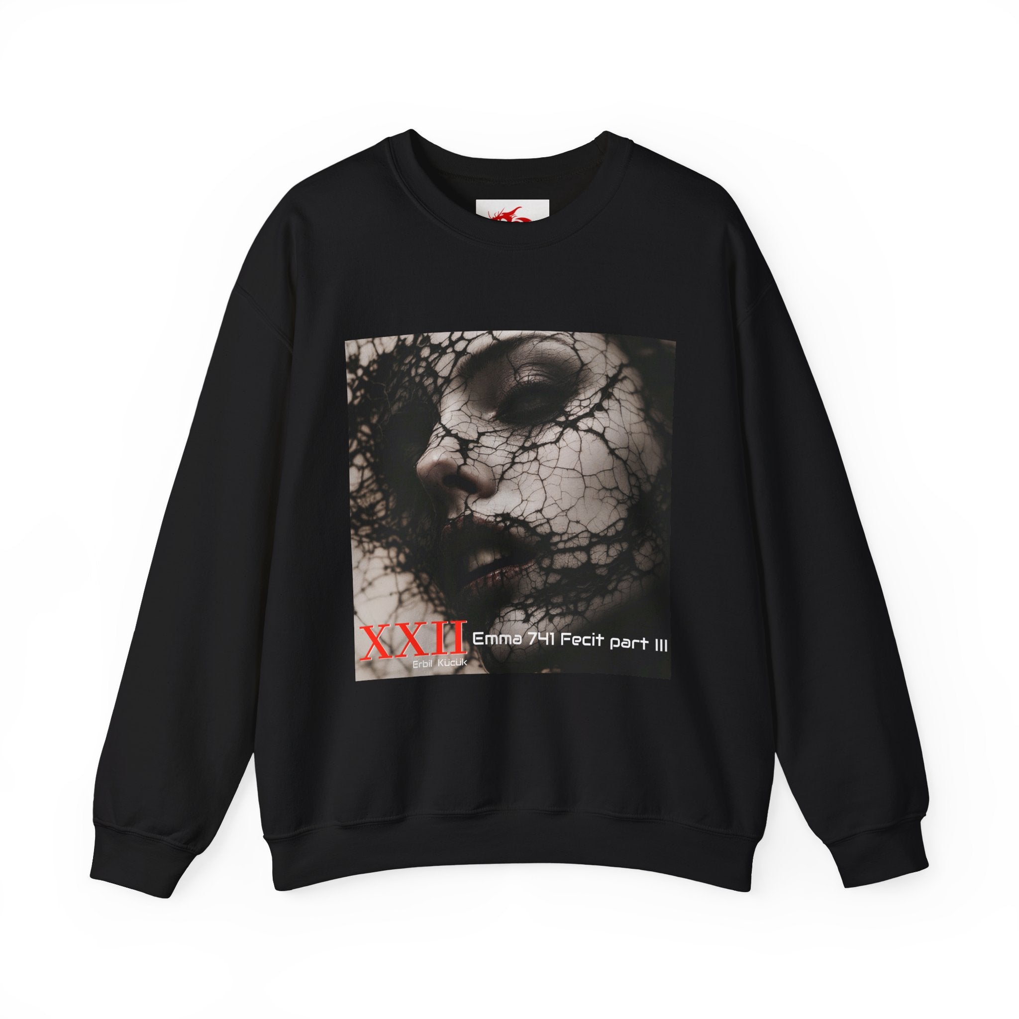 Crewneck Sweatshirt — Cracked Face Graphic "XXII" Urban Art Pullover